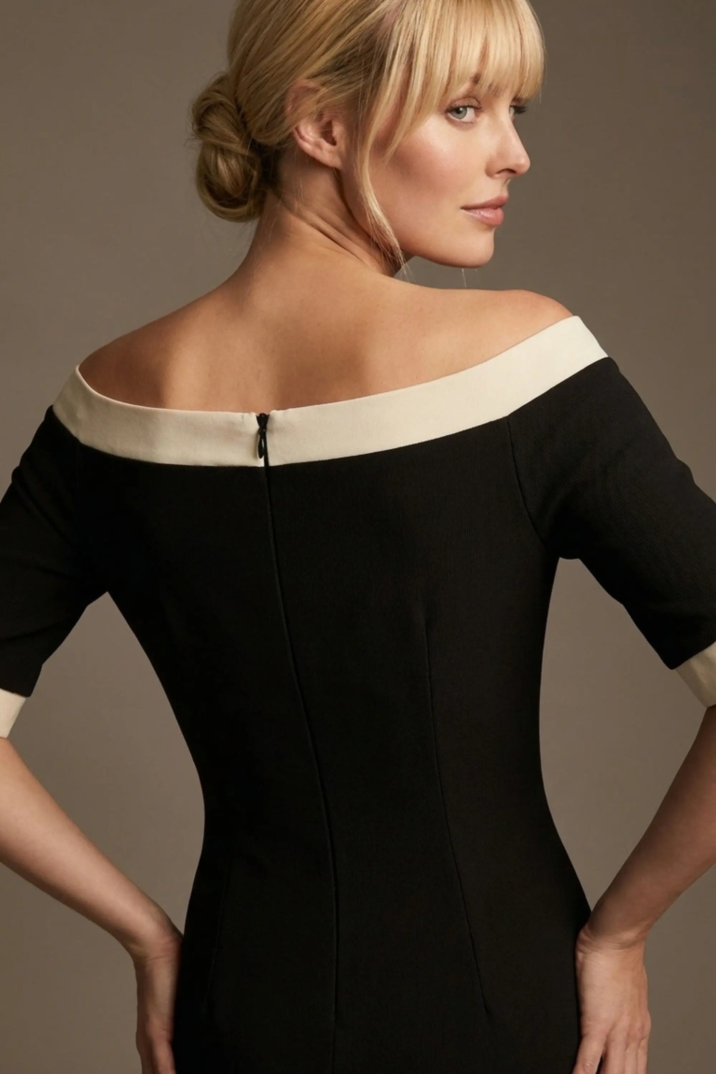 Brea Contrast Off-The-Shoulder Midi Dress