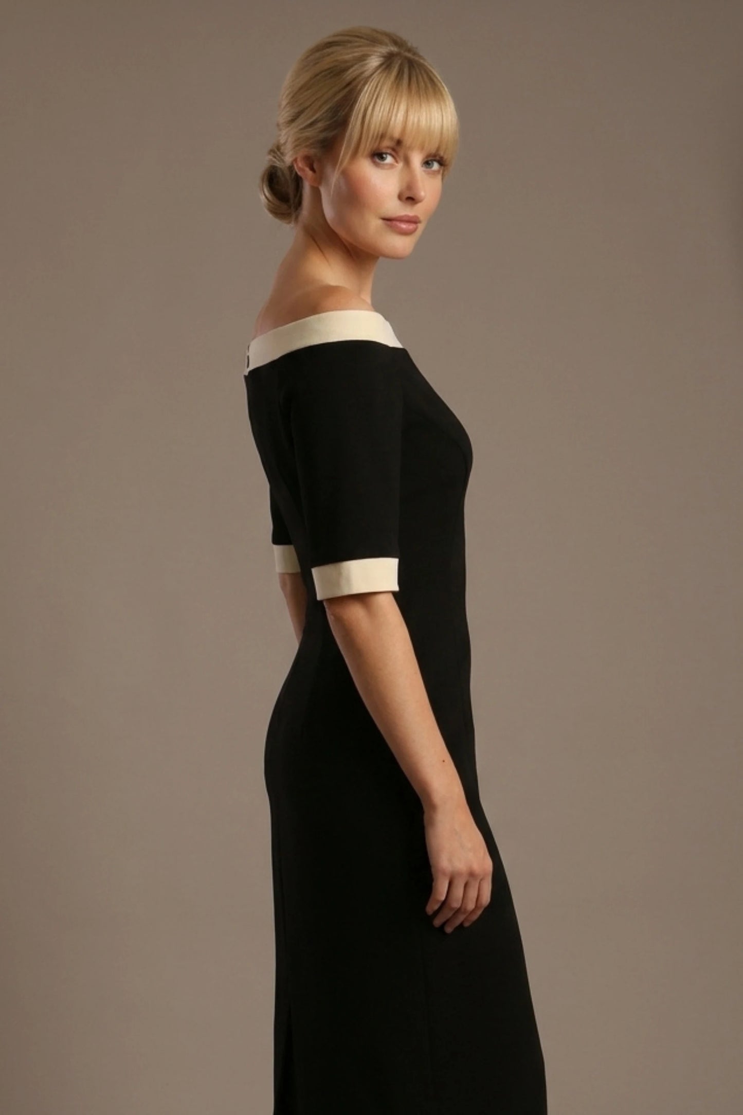 Brea Contrast Off-The-Shoulder Midi Dress