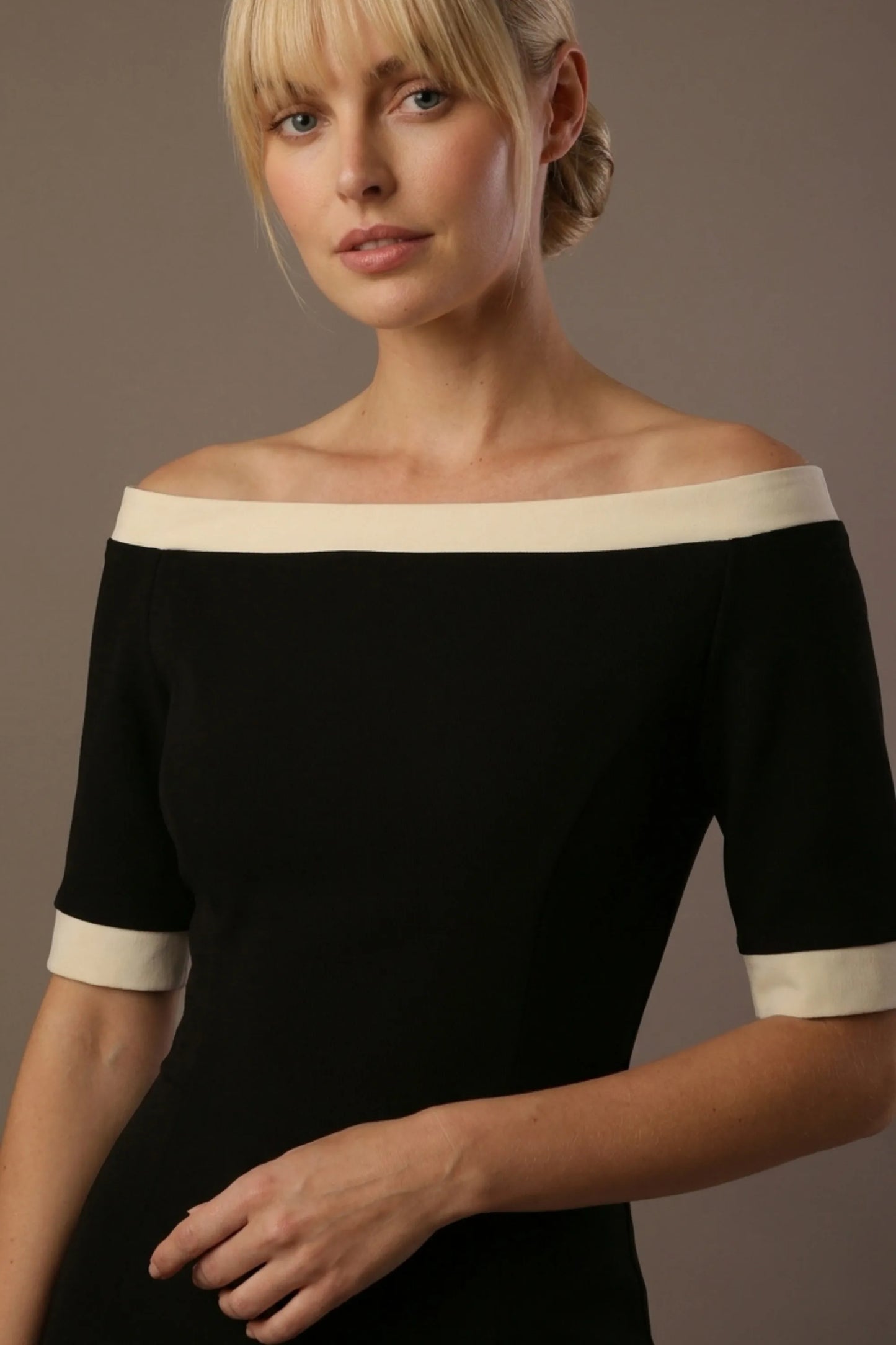 Brea Contrast Off-The-Shoulder Midi Dress