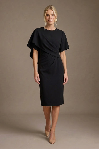 Cypress Asymmetric Cape Detail Pencil Dress