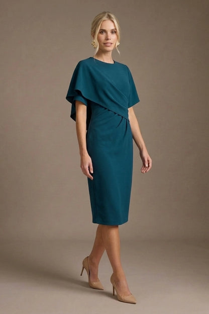 Cypress Asymmetric Cape Detail Pencil Dress
