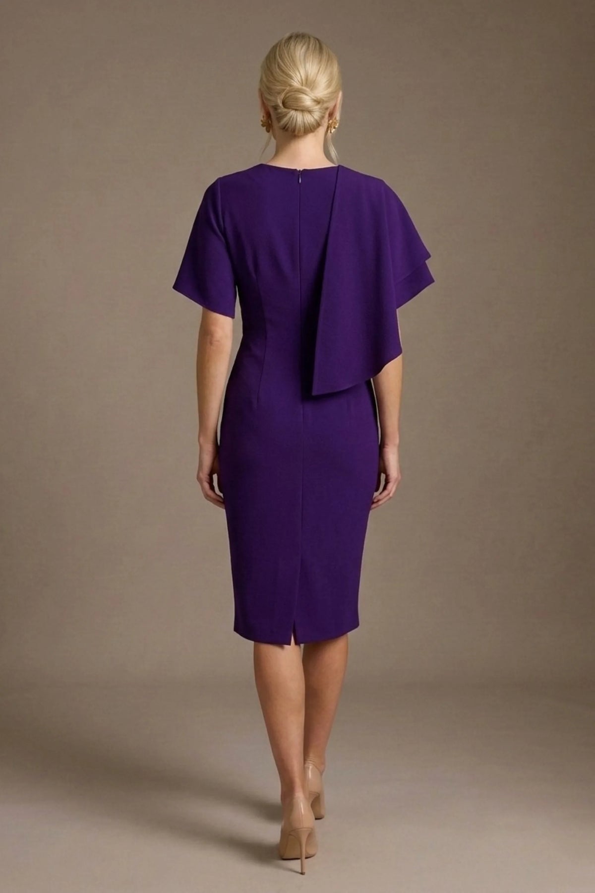 Cypress Asymmetric Cape Detail Pencil Dress