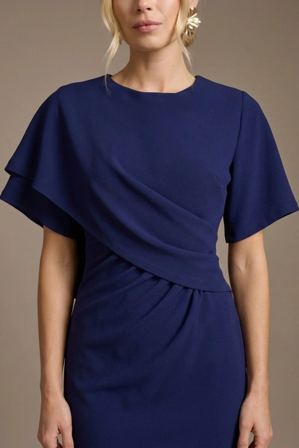 Cypress Asymmetric Cape Detail Pencil Dress