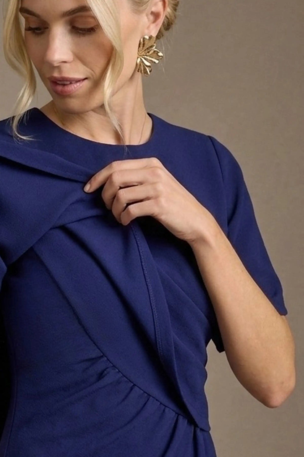 Cypress Asymmetric Cape Detail Pencil Dress