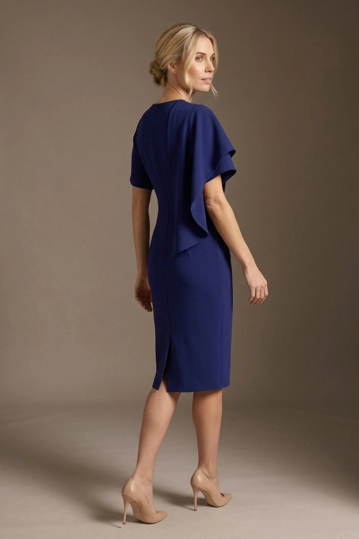 Cypress Asymmetric Cape Detail Pencil Dress