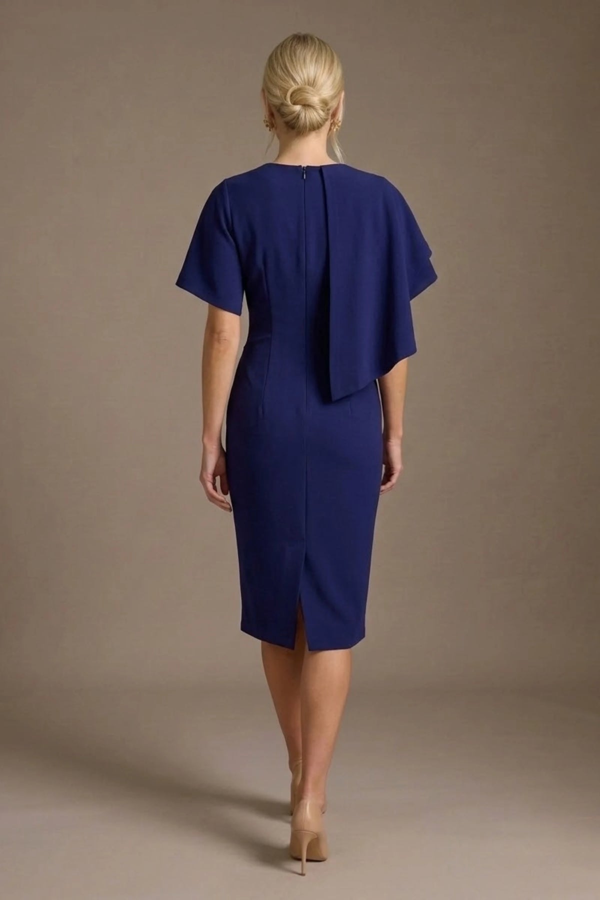 Cypress Asymmetric Cape Detail Pencil Dress