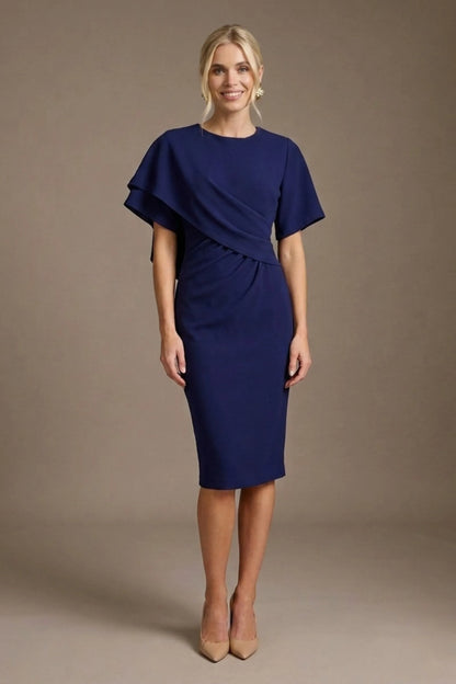 Cypress Asymmetric Cape Detail Pencil Dress