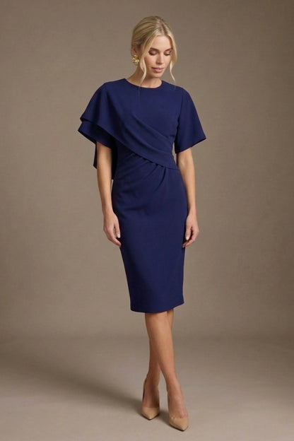 Cypress Asymmetric Cape Detail Pencil Dress