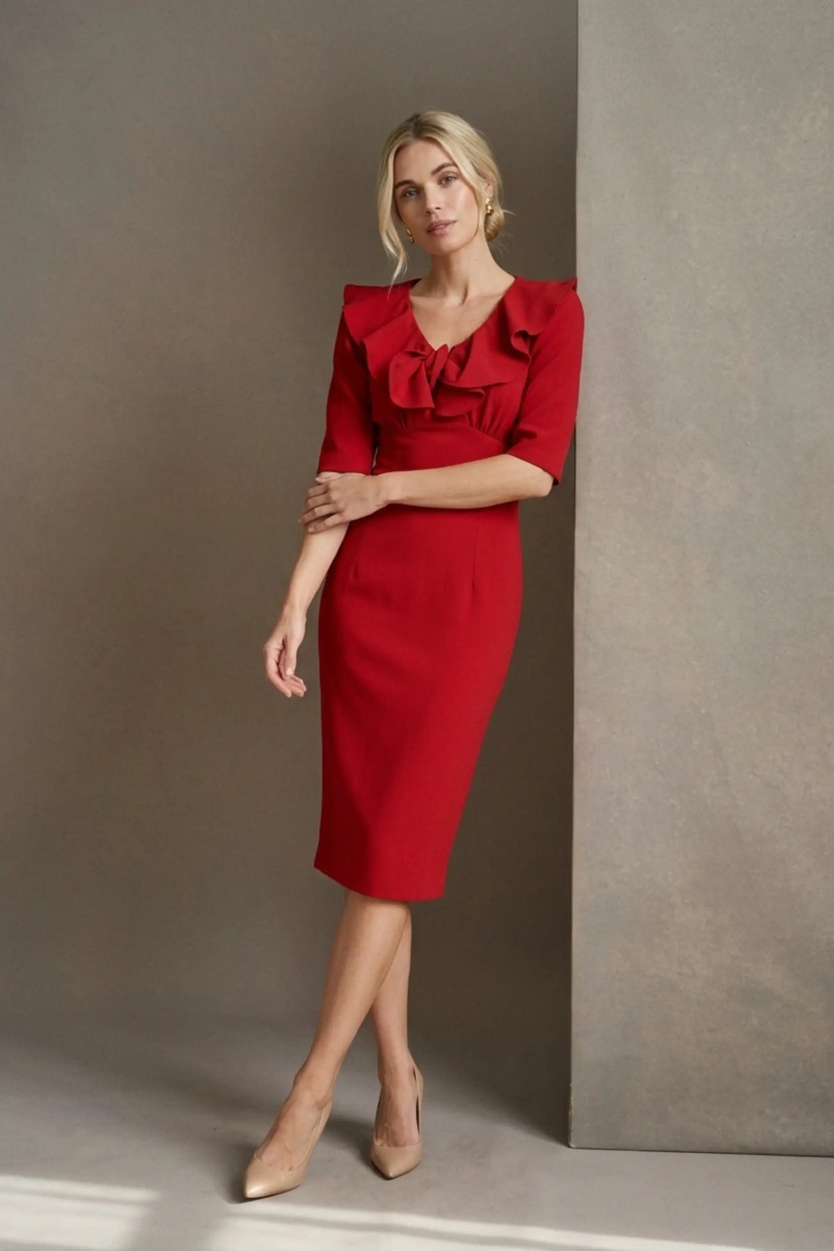 Caister Statement Frill Tie Pencil Dress