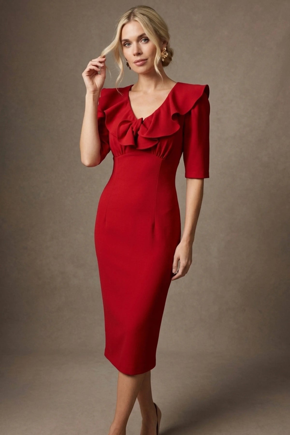 Caister Statement Frill Tie Pencil Dress