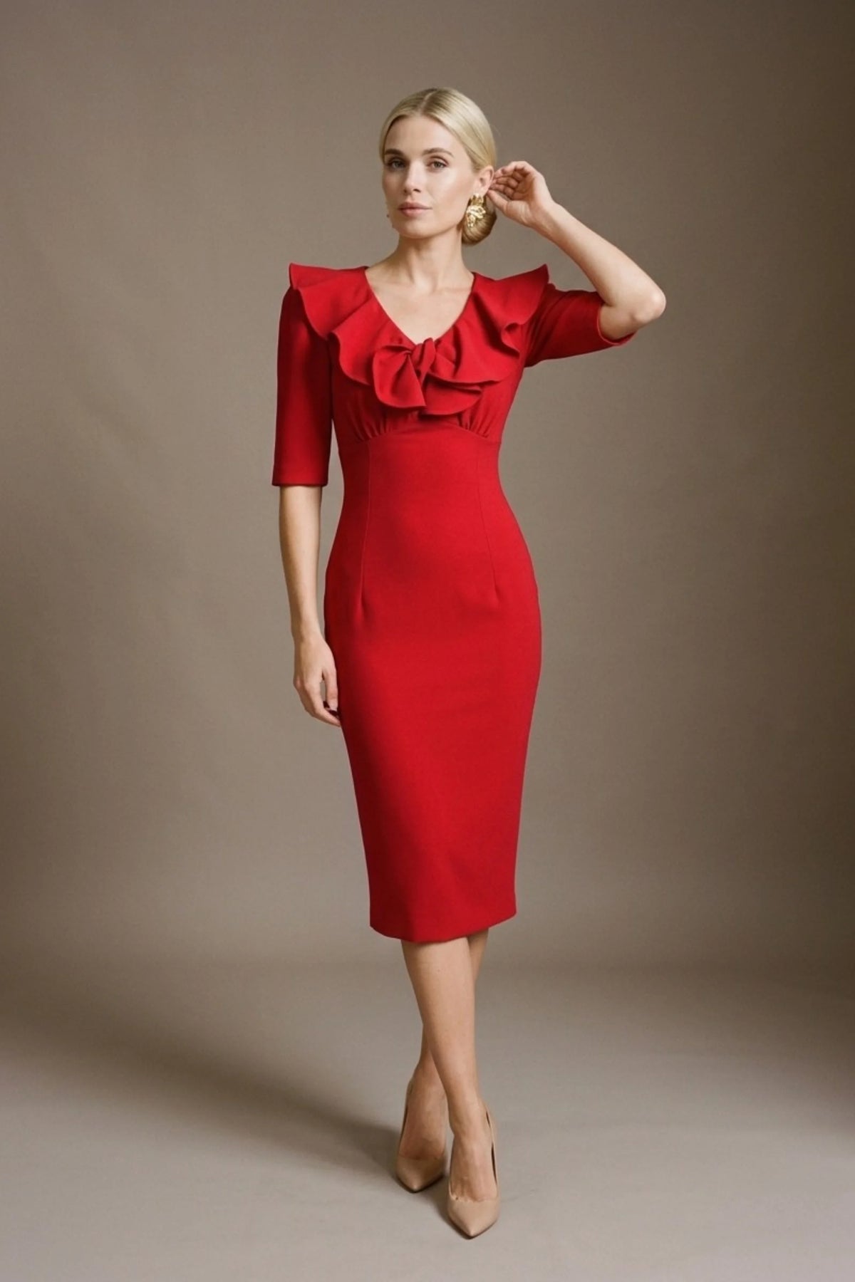 Caister Statement Frill Tie Pencil Dress
