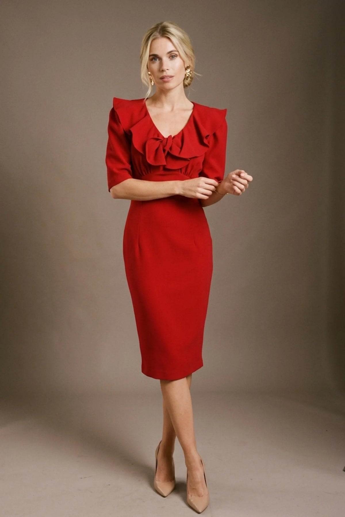 Caister Statement Frill Tie Pencil Dress