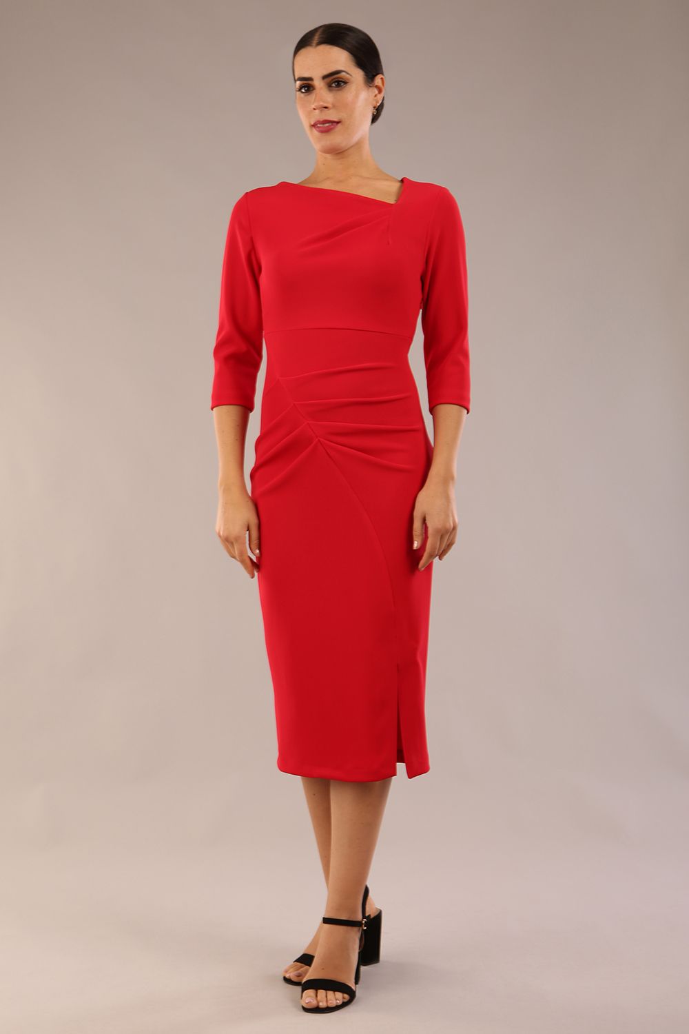 Amity Asymmetric Neckline Pleated Dress 