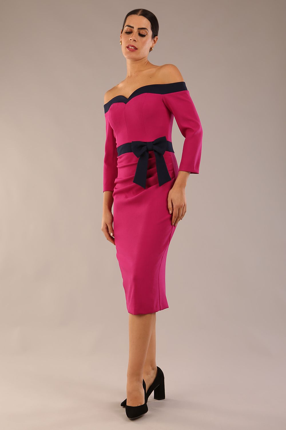 Brittany Off Shoulder Bow detail Pencil Dress 
