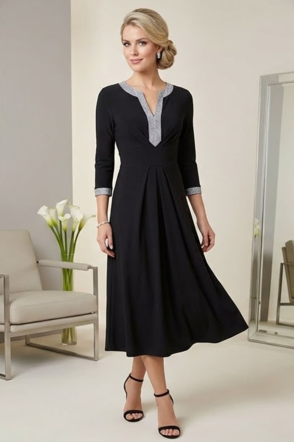 Carolyn A-line Midi Length Dress 