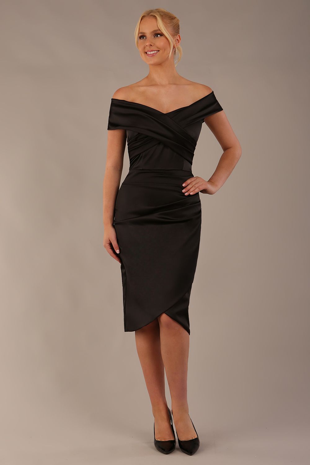 Casa Blanca Off Shoulder Satin Dress 