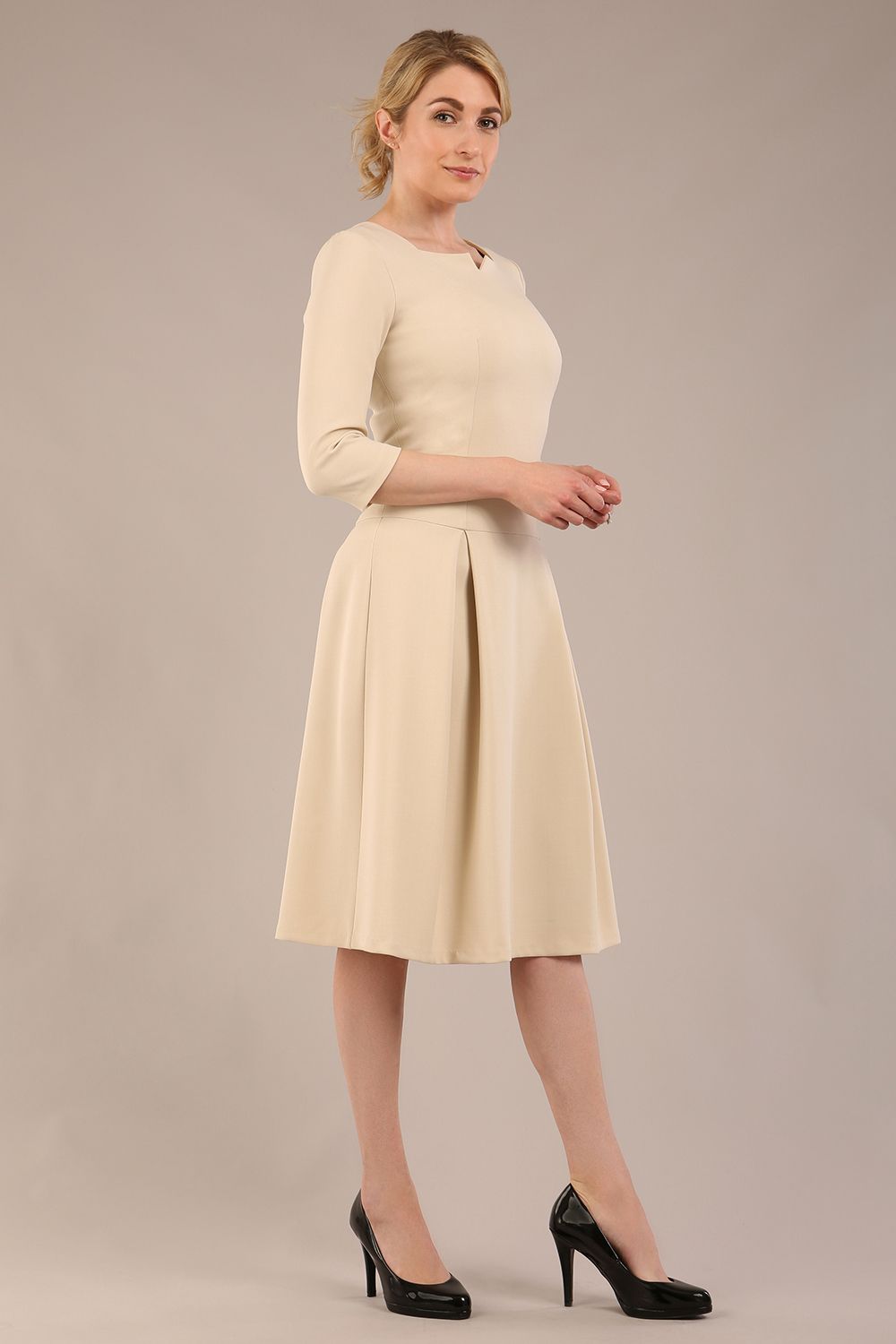 Cordelia Square Neck Pleated Midi A-line Dress 