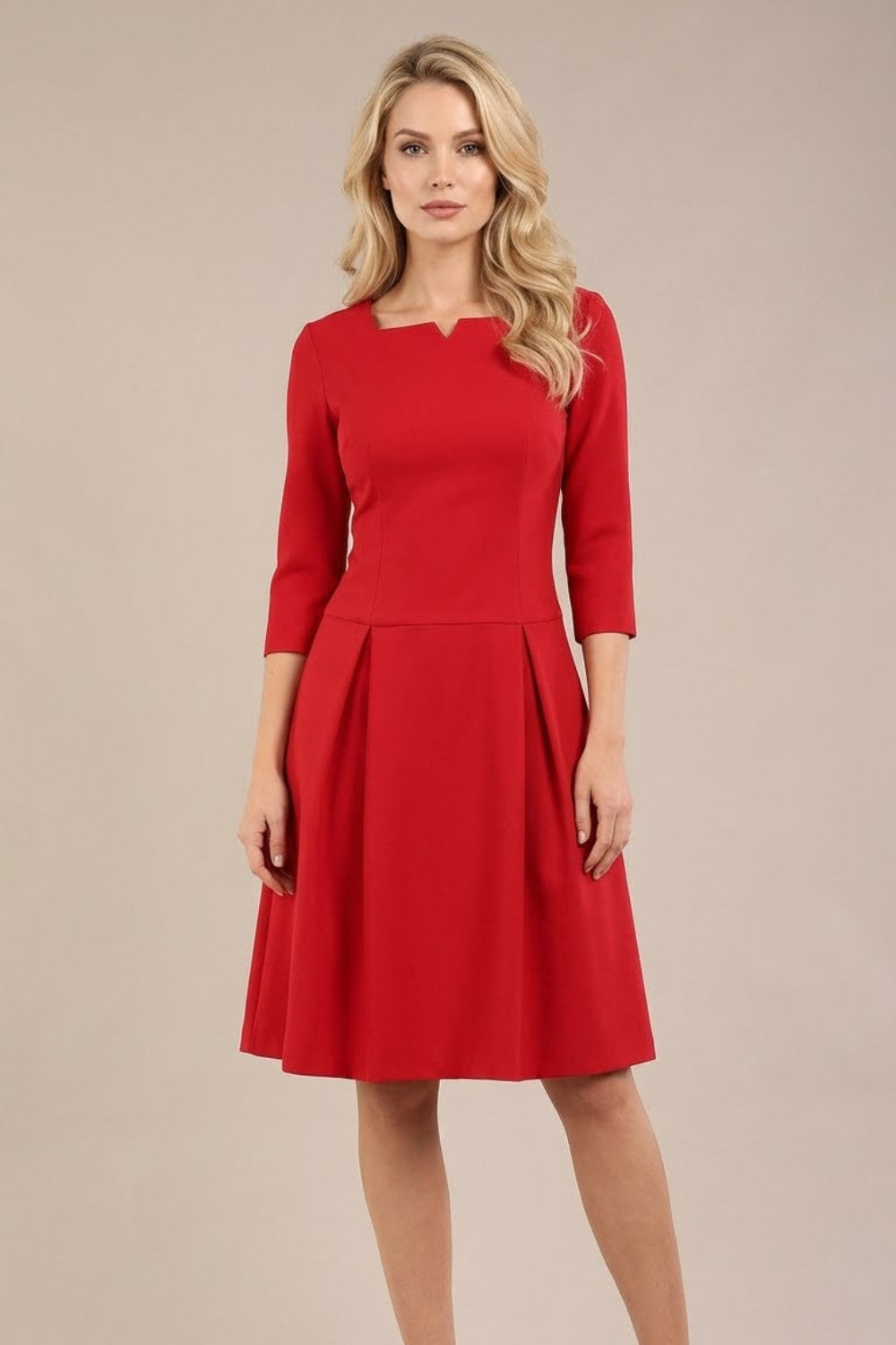 Cordelia Square Neck Pleated Midi A-line Dress 