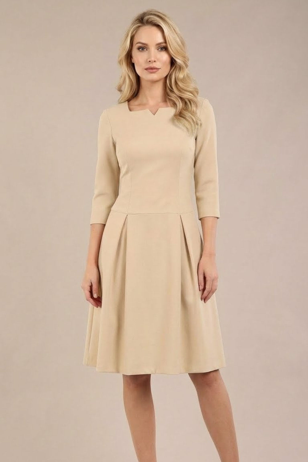 Cordelia Square Neck Pleated Midi A-line Dress 