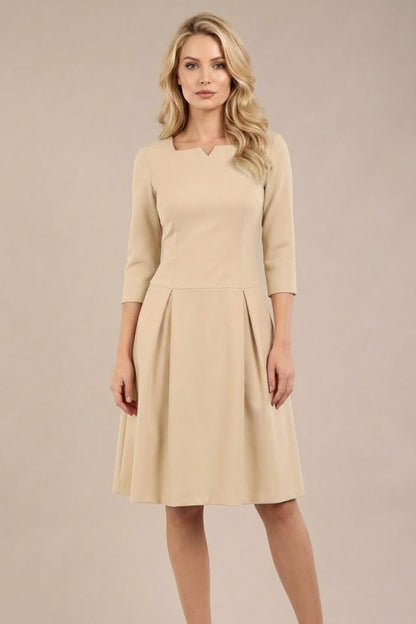 Cordelia Square Neck Pleated Midi A-line Dress 