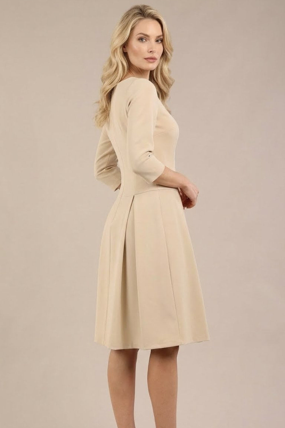 Cordelia Square Neck Pleated Midi A-line Dress 