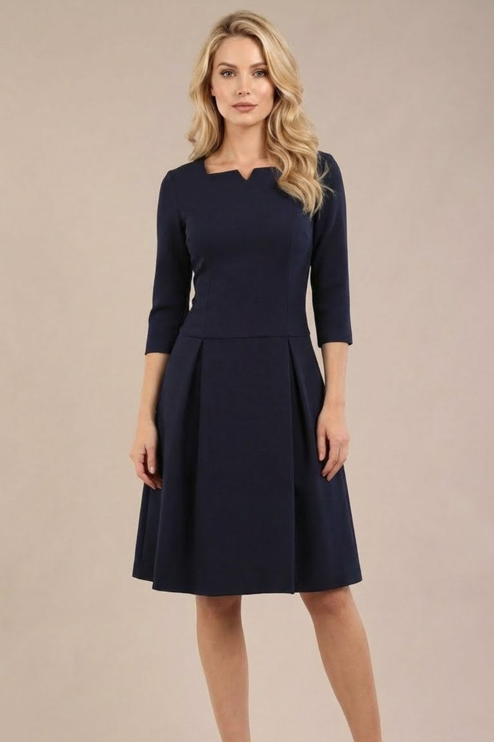 Cordelia Square Neck Pleated Midi A-line Dress 