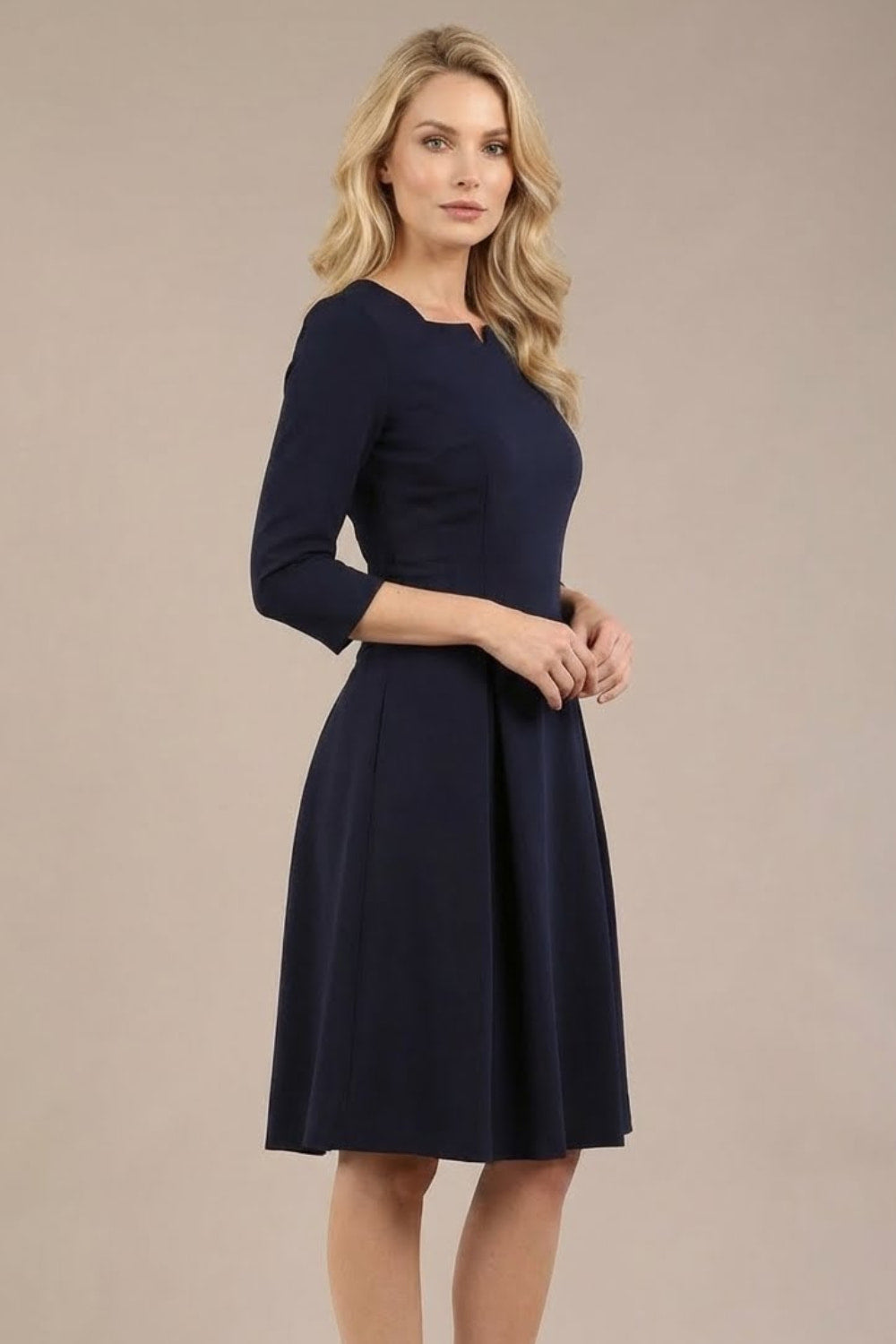 Cordelia Square Neck Pleated Midi A-line Dress 