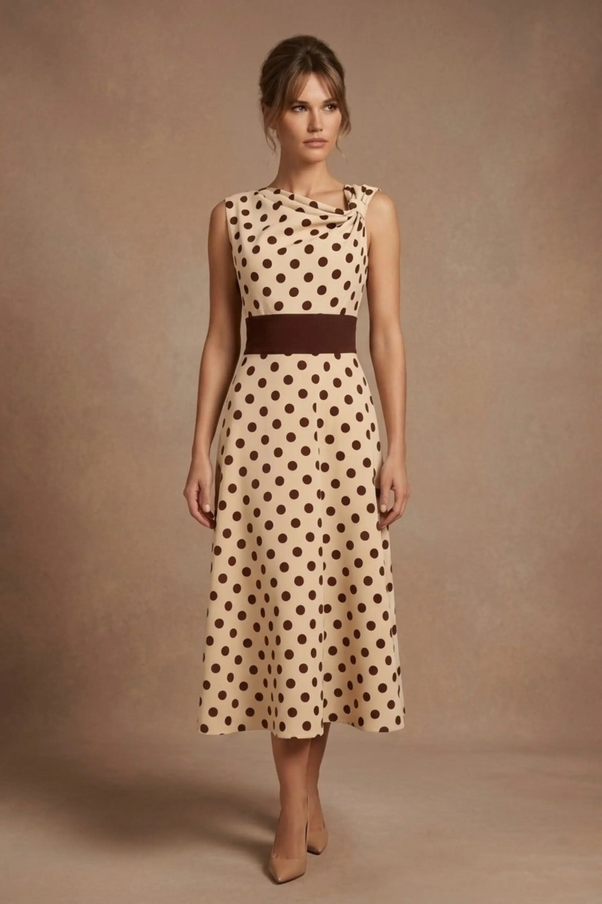 Suffolk Contrast Midriff Spot Dress