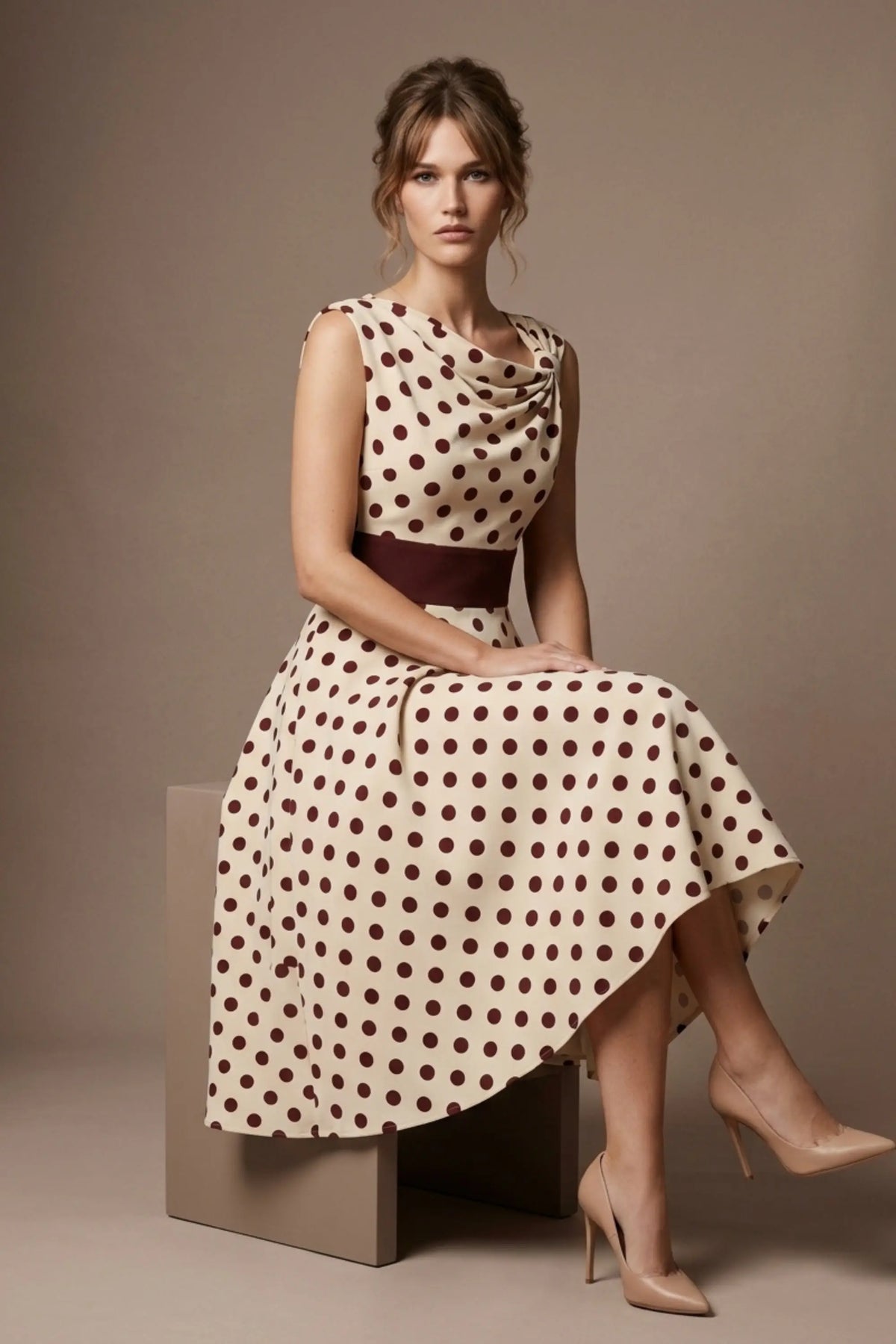 Suffolk Contrast Midriff Spot Dress