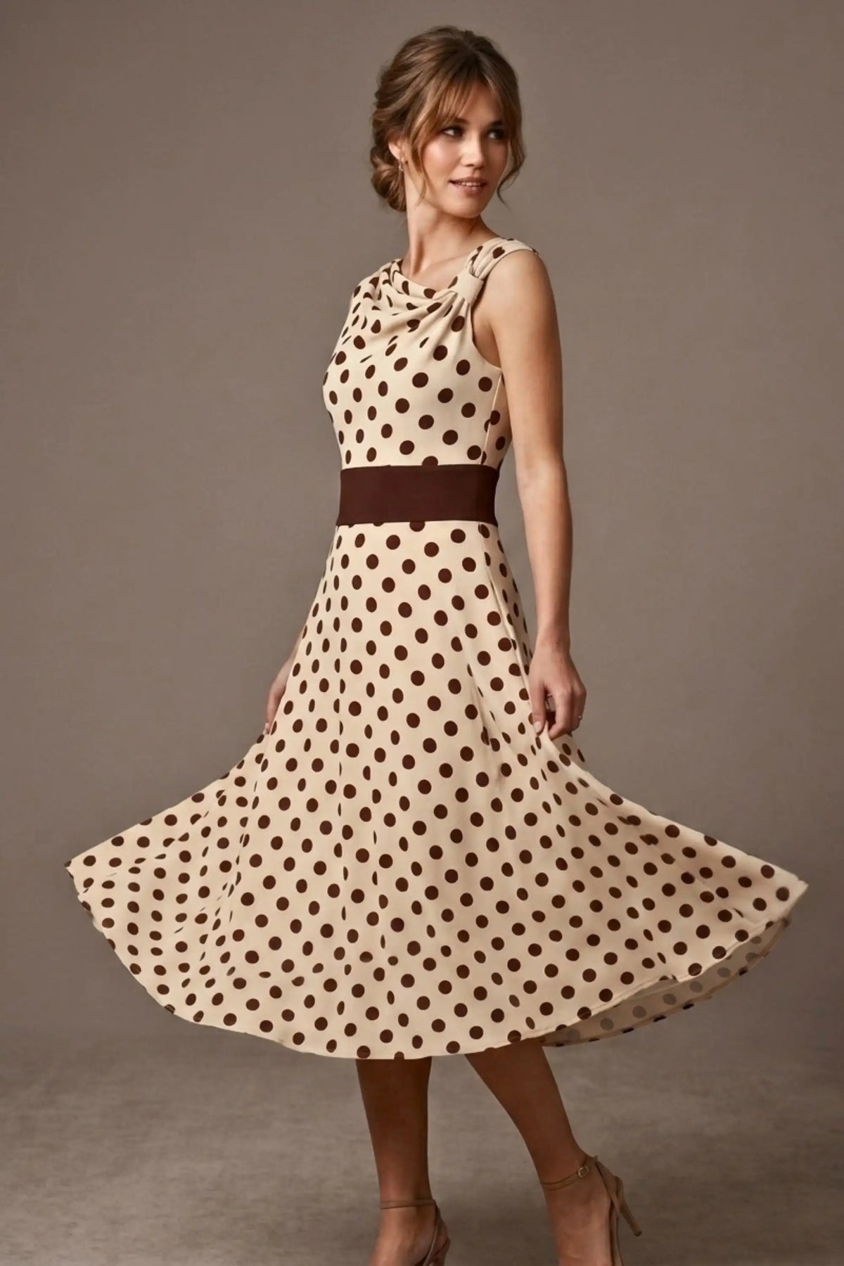 Suffolk Contrast Midriff Spot Dress