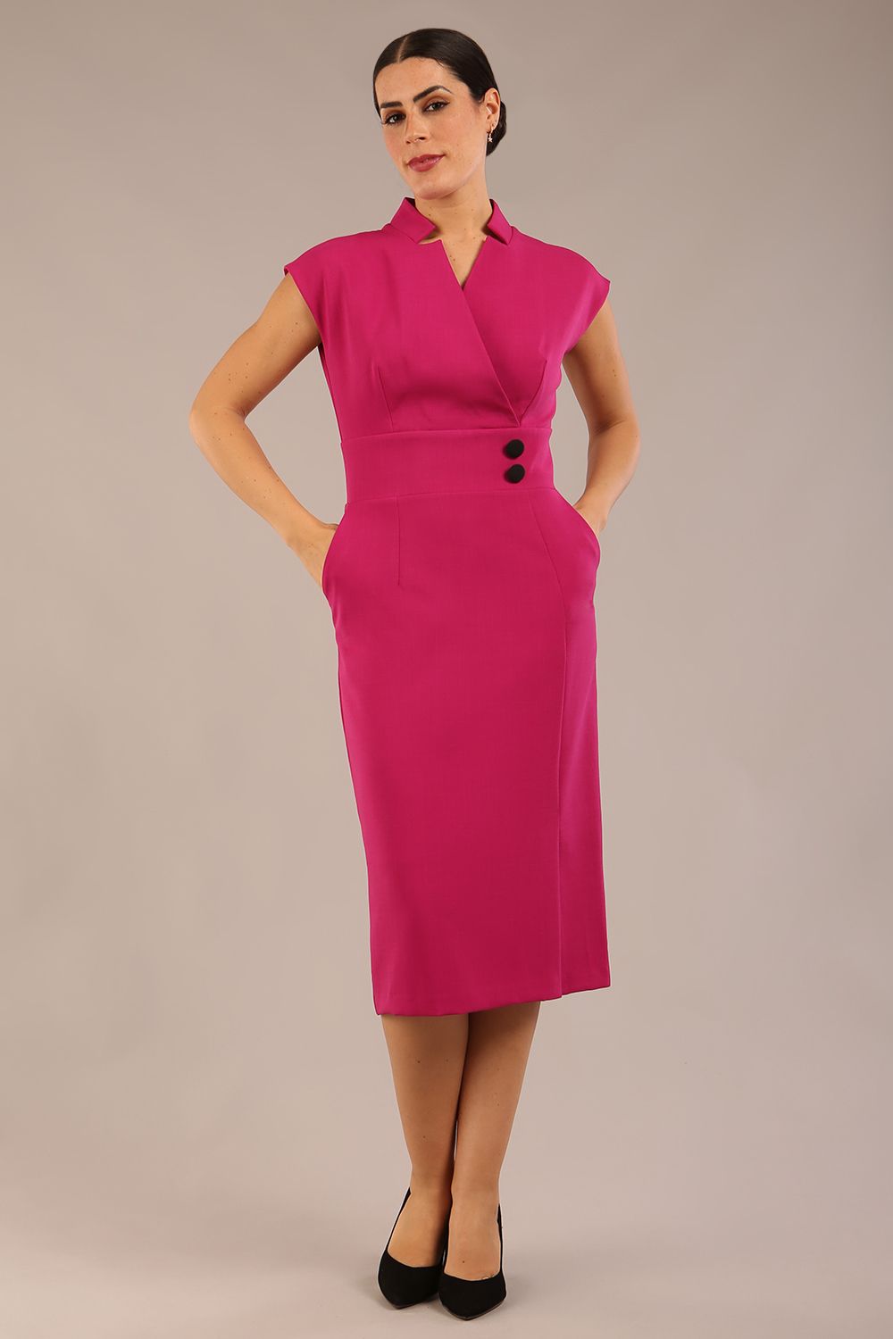 Derby Cap Sleeve Pencil Dress with Pockets 