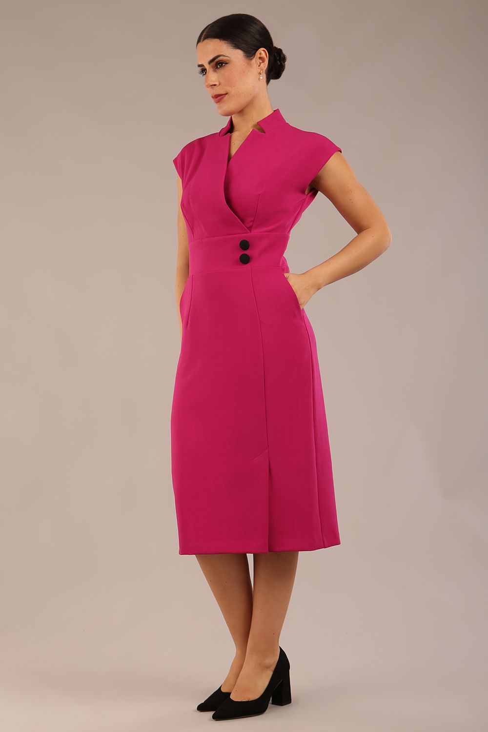 Derby Cap Sleeve Pencil Dress with Pockets 