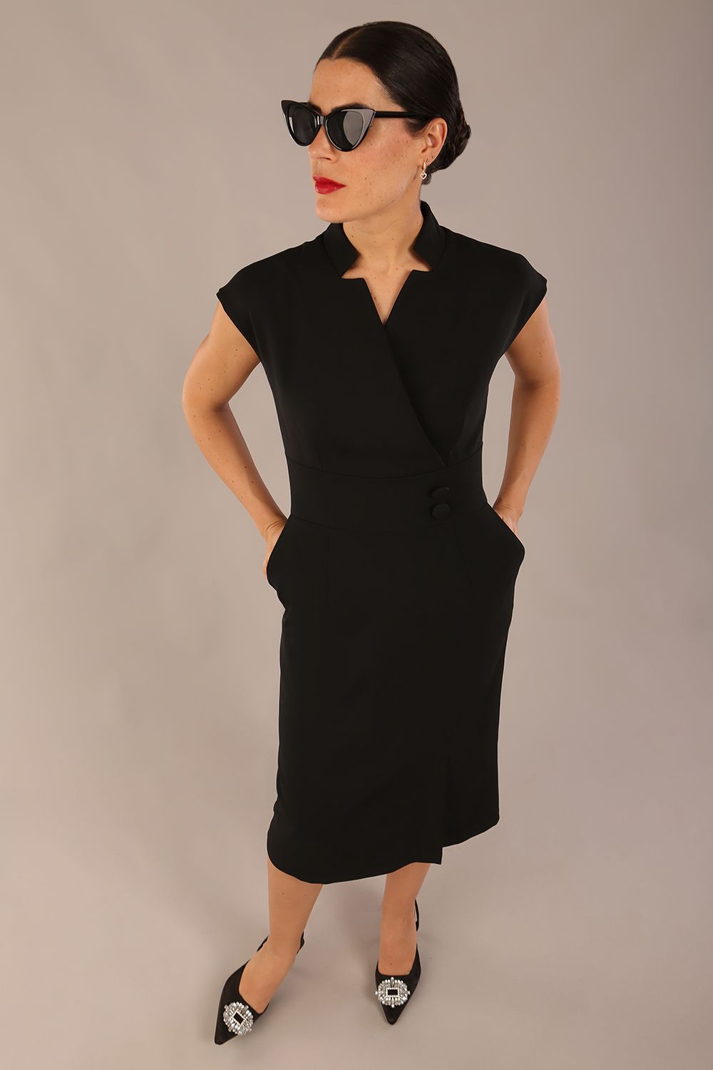 Derby Cap Sleeve Pencil Dress with Pockets 