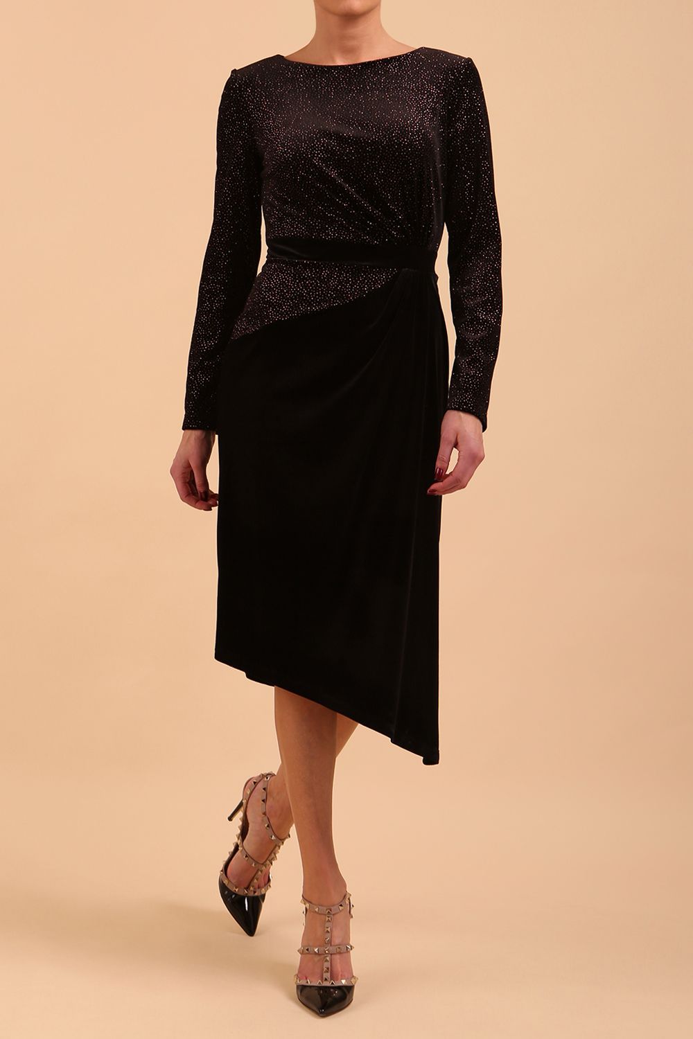 Eisinor Asymmetric Glitter Velvet Dress 