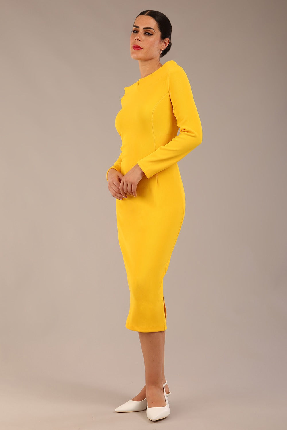 Faye Off Shoulder Long Sleeve Midi Dress 