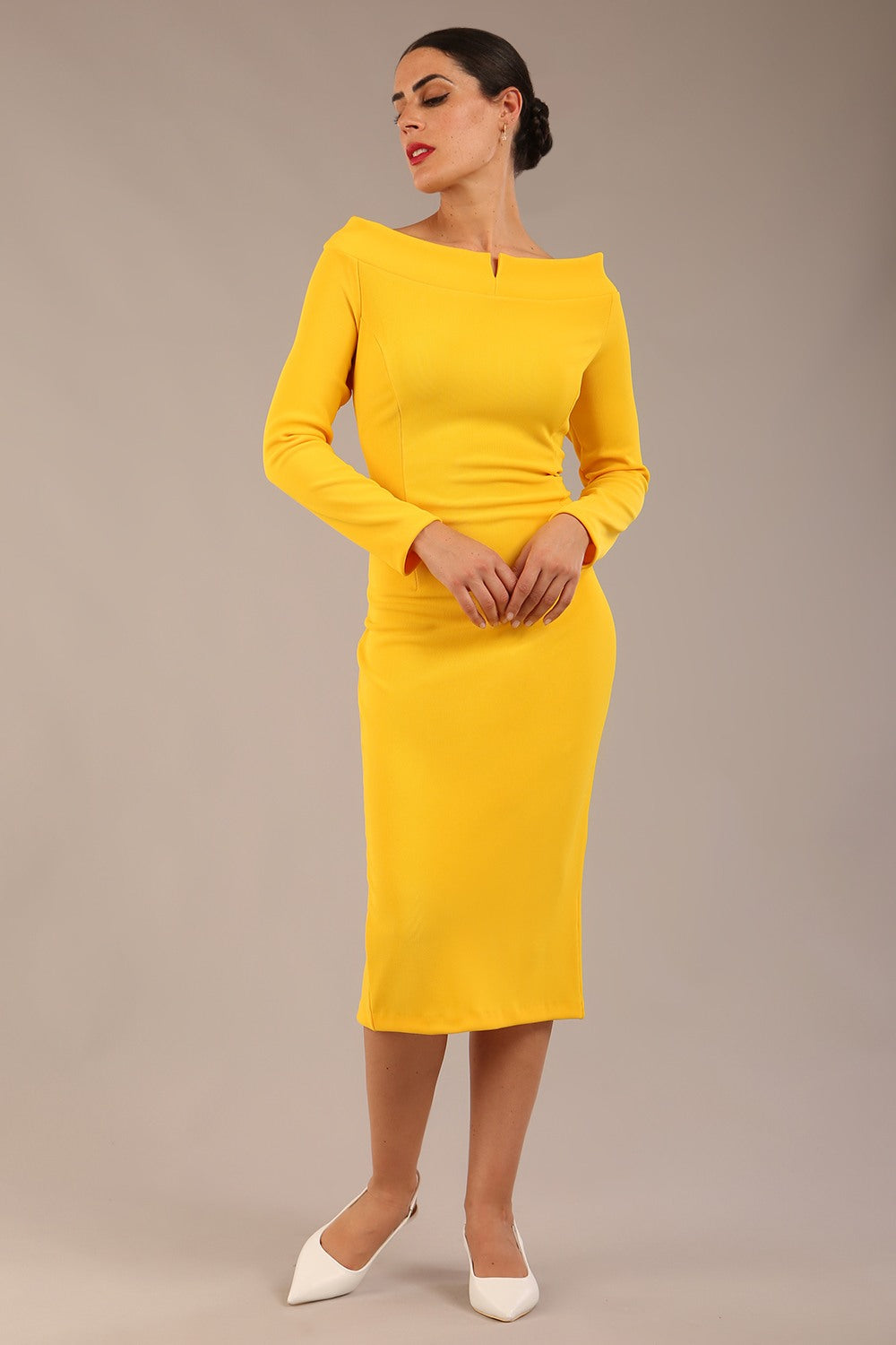 Faye Off Shoulder Long Sleeve Midi Dress 