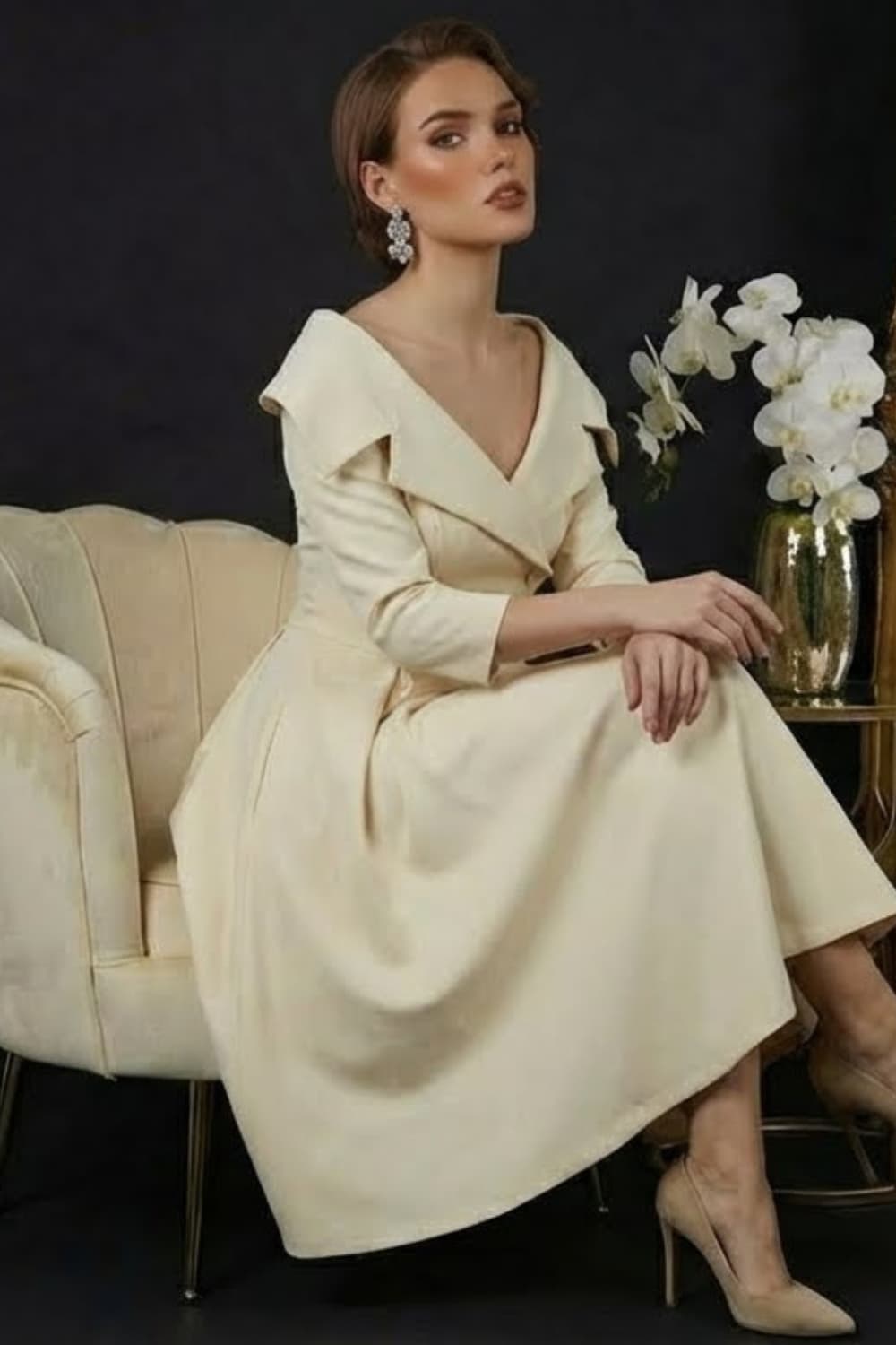 Gatsby Sleeved Oversized Collar Swing Dress 