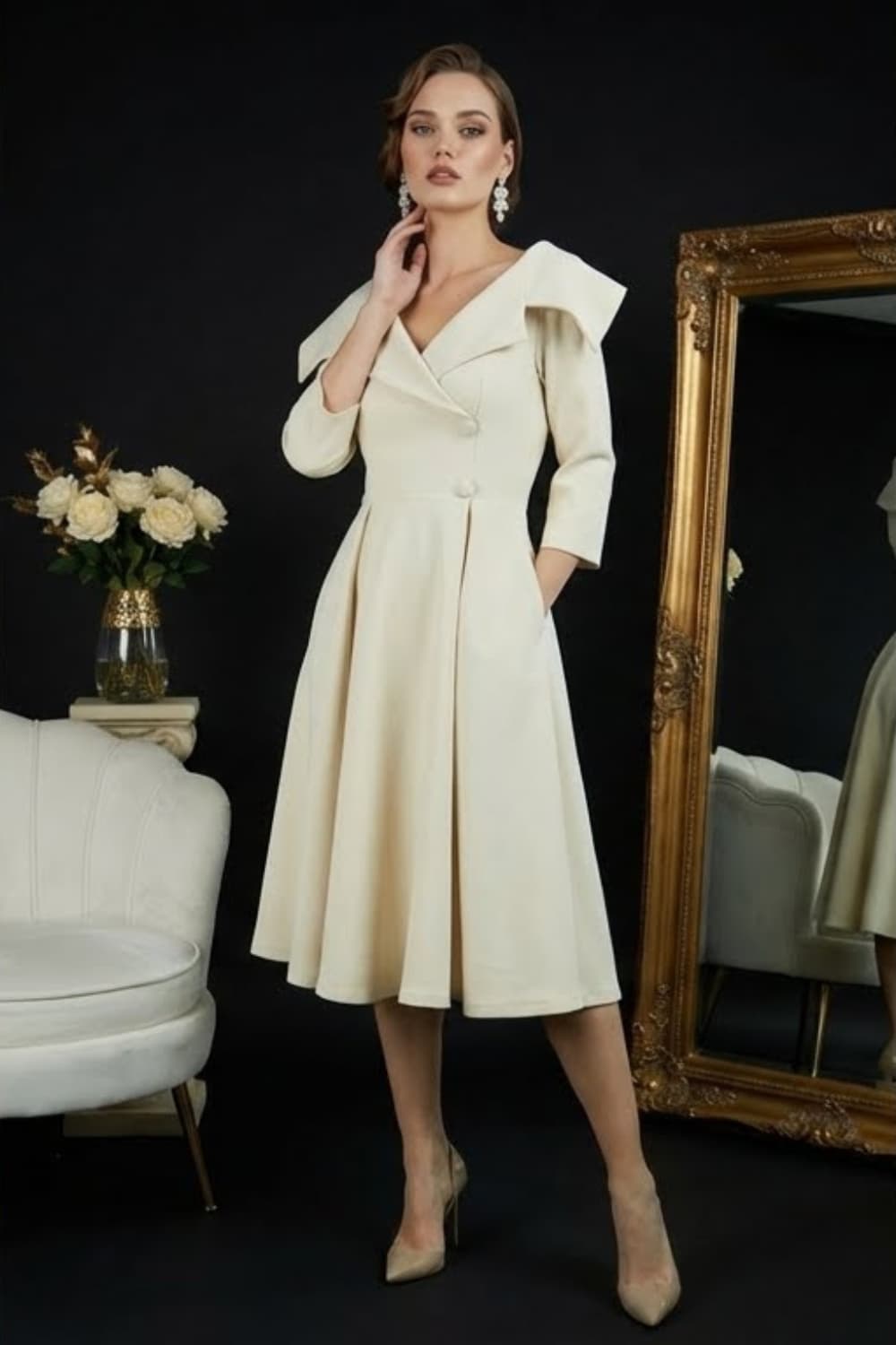 Gatsby Sleeved Oversized Collar Swing Dress 