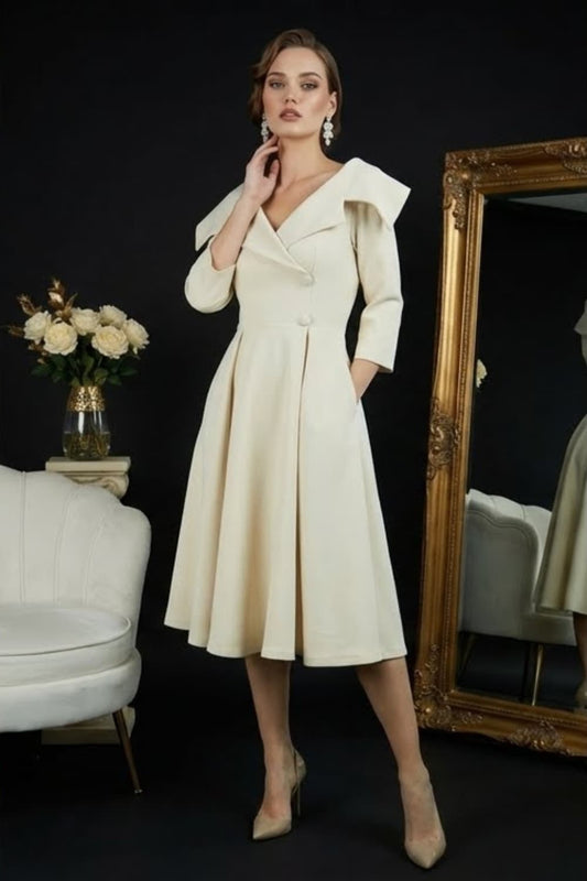 Gatsby Sleeved Oversized Collar Swing Dress 