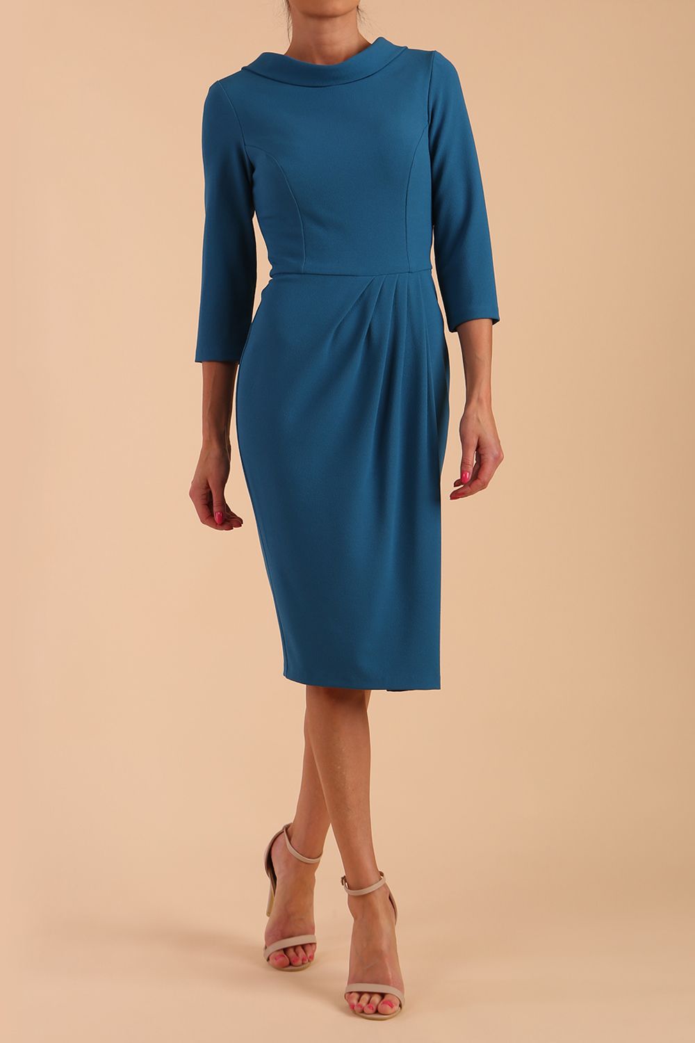 Hazel Rounded Collar Detail Pencil Dress 