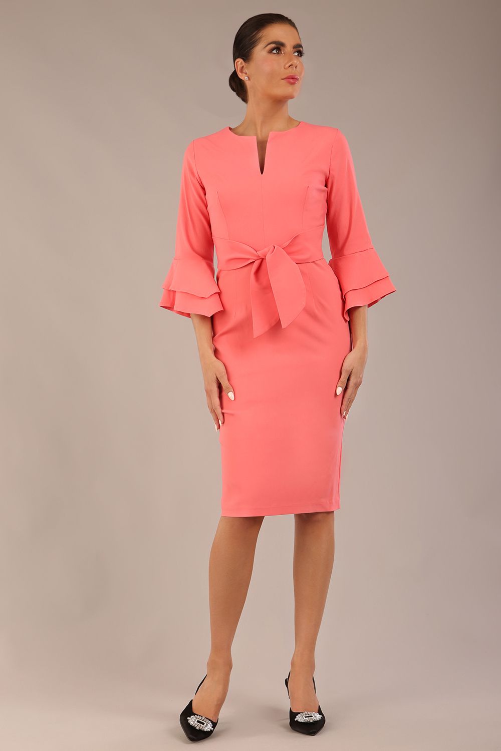 Hobson ruffled sleeves Pencil Dress 