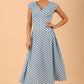 Audrey Polka Dot Print Sleeveless Swing Dress With Pockets in sky blue colour