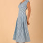 Audrey Polka Dot Print Sleeveless Swing Dress With Pockets in sky blue colour