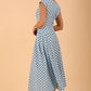 Audrey Polka Dot Print Sleeveless Swing Dress With Pockets in sky blue colour