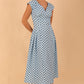 Audrey Polka Dot Print Sleeveless Swing Dress With Pockets in sky blue colour