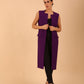 model wearing a divacatwalk Seed Harvard Sleeveless Coat midi length in imperial purple colour front