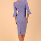 Model wearing diva catwalk Santorini 3/4 Length Bell Sleeve Midi Pencil Dress in Vista Blue back