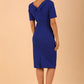 model is wearing diva catwalk camille short sleeve pencil dress with folded rounded neckline in cobalt blue back