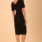 model is wearing diva catwalk camille short sleeve pencil dress with folded rounded neckline in black back