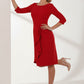 model is wearing diva catwalk jacky dress with rounded neckline 3/4 sleeve and bow detail on the waist in scarlet red front view (Scarlet Red)